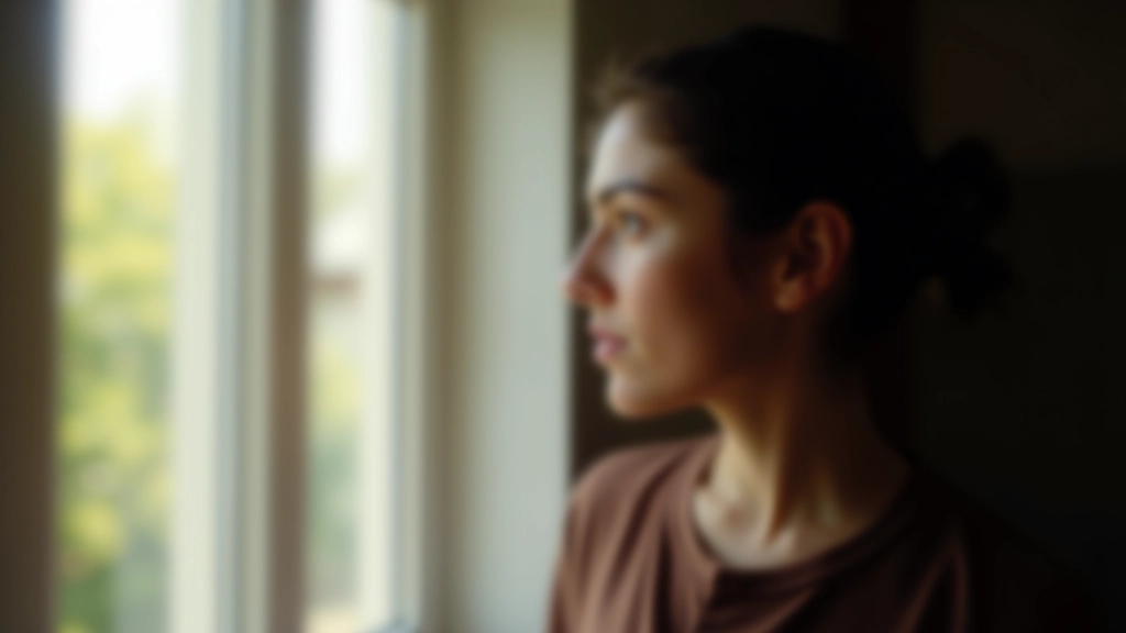 Pessoa em reflexão olhando pela janela, pensando sobre padrões de comportamento e mudança pessoal